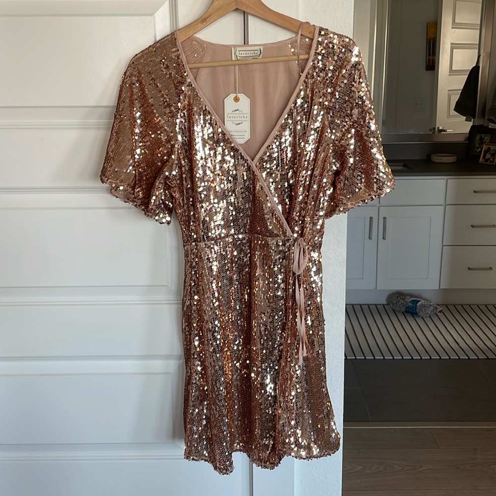 Love Riche rose gold sequin dress